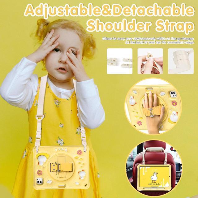 Alt view image 6 of 7 - BONAEVER Case for iPad Pro 11 Inch 2024 5th Generation M4 with 360 Rotating Stand / Hand Strap / Shoulder Strap with 360 Rotating Stand+Hand Strap, Cute Soft Shockproof Cover for Kids Boys