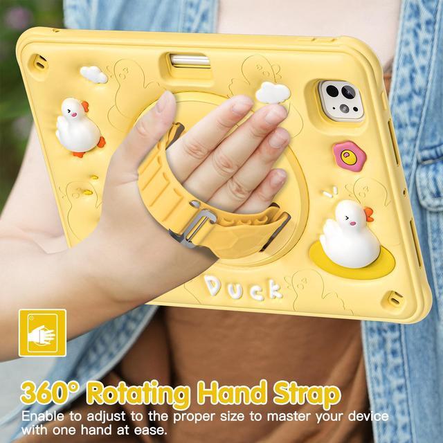Alt view image 4 of 7 - BONAEVER Case for iPad Pro 11 Inch 2024 5th Generation M4 with 360 Rotating Stand / Hand Strap / Shoulder Strap with 360 Rotating Stand+Hand Strap, Cute Soft Shockproof Cover for Kids Boys