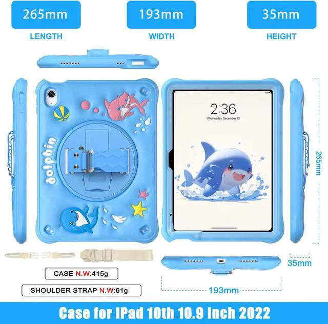 Alt view image 7 of 7 - BONAEVER Case for iPad (A16) 11th Generation 11 Inch 2025, iPad 10th Generation 10.9 inch 2022 with 360 Rotating Stand / Hand Strap / Shoulder Strap / Pencil Holde, Cute Shockproof Cover for Kids Boys