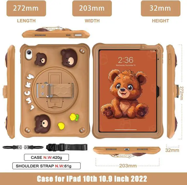 Alt view image 6 of 7 - BONAEVER Case for iPad (A16) 11th Generation 11 Inch 2025, iPad 10th Generation 10.9 inch 2022 with 360 Rotating Stand / Hand Strap / Shoulder Strap / Pencil Holde, Cute Shockproof Cover for Kids Boys