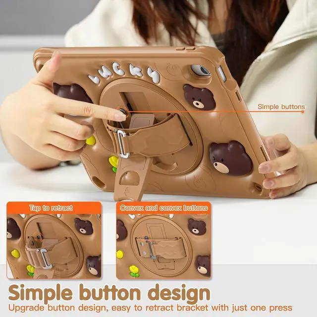 Alt view image 5 of 7 - BONAEVER Case for iPad (A16) 11th Generation 11 Inch 2025, iPad 10th Generation 10.9 inch 2022 with 360 Rotating Stand / Hand Strap / Shoulder Strap / Pencil Holde, Cute Shockproof Cover for Kids Boys