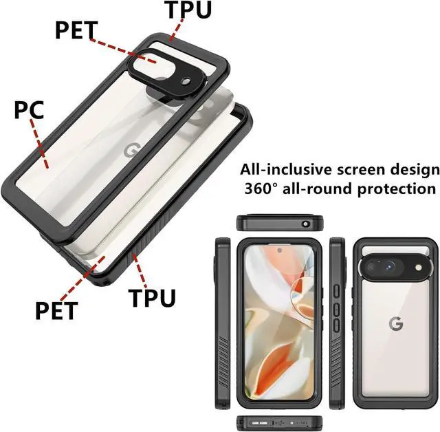 Alt view image 6 of 7 - BONAEVER Pixel 9 Waterproof  Case, Waterproof & Shockproof Protection Phone Cover for Google Pixel 9, Full Coverage with Screen Protector,Wireless Charging Compatible, Slim Design, Black