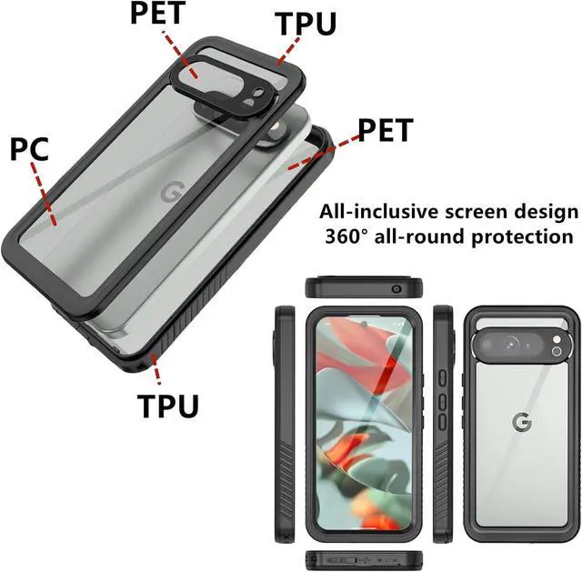 Alt view image 4 of 7 - BONAEVER Pixel 9 Pro Waterproof Case, Shockproof Protection Phone Cover for Google Pixel 9 Pro, Full Coverage with Screen Protector, Wireless Charging Compatible, Slim Design, Black