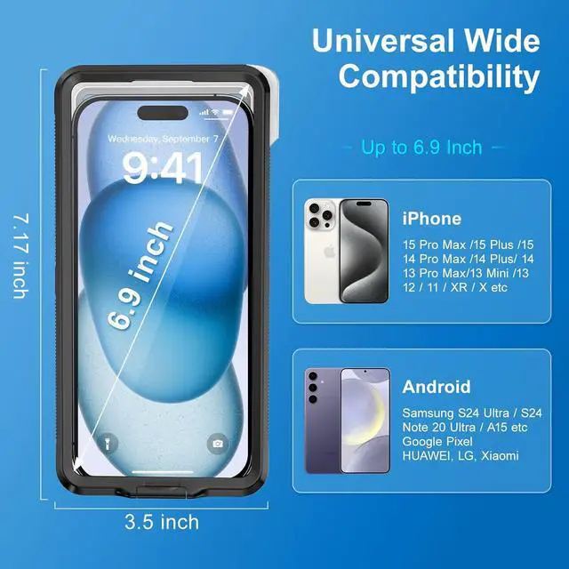 Alt view image 2 of 7 - BONAEVER Waterproof Phone Case, Underwater Snorkeling Diving Phone Case, Universal Self-Check Water Proof Case Up to 6.9 Inch for iPhone 15/14/13/12/11 and Samsung S24/S23/S22/Google Series - Black