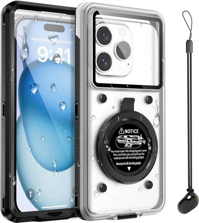 Main image of BONAEVER Waterproof Phone Case, Underwater Snorkeling Diving Phone Case, Universal Self-Check Water Proof Case Up to 6.9 Inch for iPhone 15/14/13/12/11 and Samsung S24/S23/S22/Google Series - Black