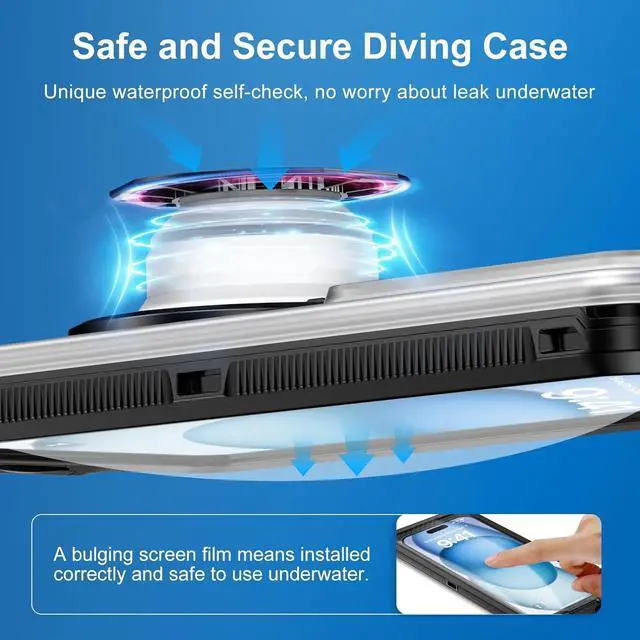 Alt view image 6 of 7 - BONAEVER Waterproof Phone Case, Underwater Snorkeling Diving Phone Case, Universal Self-Check Water Proof Case Up to 6.9 Inch for iPhone 15/14/13/12/11 and Samsung S24/S23/S22/Google Series - Black