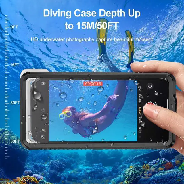 Alt view image 3 of 7 - BONAEVER Waterproof Phone Case, Underwater Snorkeling Diving Phone Case, Universal Self-Check Water Proof Case Up to 6.9 Inch for iPhone 15/14/13/12/11 and Samsung S24/S23/S22/Google Series - Black
