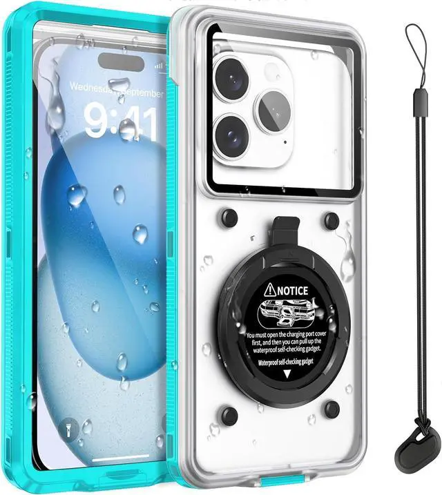 Main image of BONAEVER Waterproof Phone Case, Underwater Snorkeling Diving Phone Case, Universal Self-Check Water Proof Case Up to 6.9 Inch for iPhone 15/14/13/12/11 and Samsung S24/S23/S22/Google Series - Blue