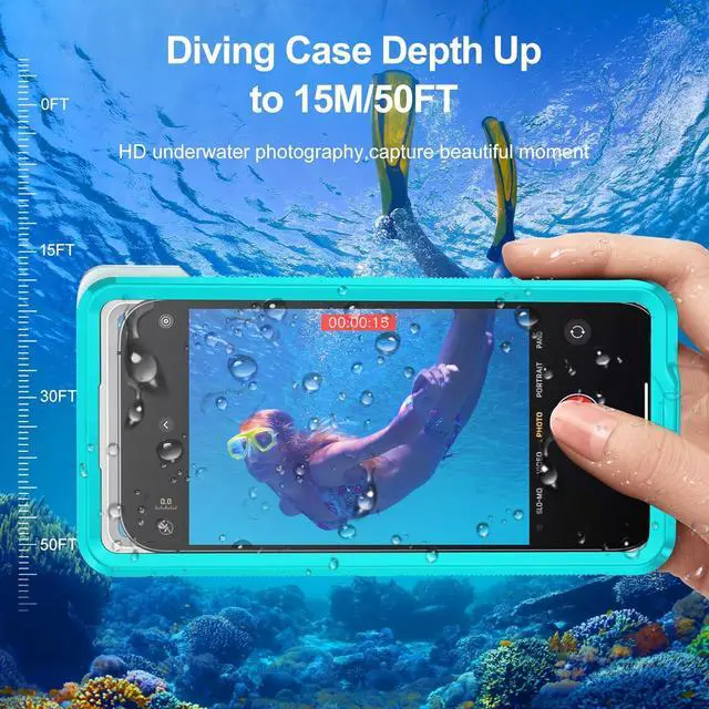 Alt view image 6 of 7 - BONAEVER Waterproof Phone Case, Underwater Snorkeling Diving Phone Case, Universal Self-Check Water Proof Case Up to 6.9 Inch for iPhone 15/14/13/12/11 and Samsung S24/S23/S22/Google Series - Blue