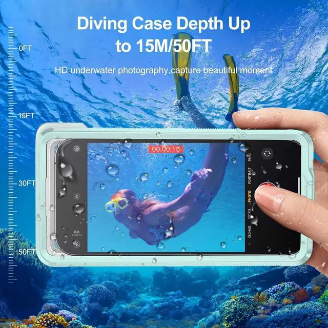 Alt view image 4 of 7 - BONAEVER Waterproof Phone Case, Underwater Snorkeling Diving Phone Case, Universal Self-Check Water Proof Case Up to 6.9 Inch for iPhone 15/14/13/12/11 and Samsung S24/S23/S22/Google Series - Green