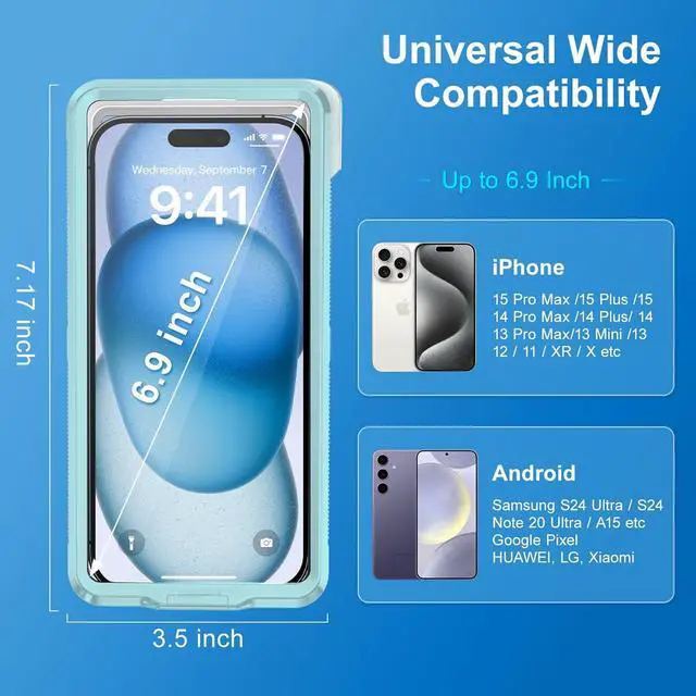 Alt view image 2 of 7 - BONAEVER Waterproof Phone Case, Underwater Snorkeling Diving Phone Case, Universal Self-Check Water Proof Case Up to 6.9 Inch for iPhone 15/14/13/12/11 and Samsung S24/S23/S22/Google Series - Green