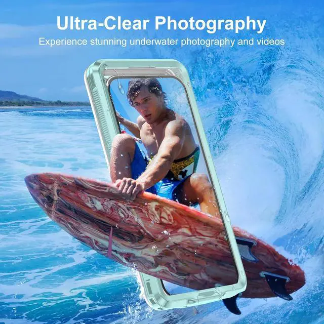 Alt view image 3 of 7 - BONAEVER Waterproof Phone Case, Underwater Snorkeling Diving Phone Case, Universal Self-Check Water Proof Case Up to 6.9 Inch for iPhone 15/14/13/12/11 and Samsung S24/S23/S22/Google Series - Green