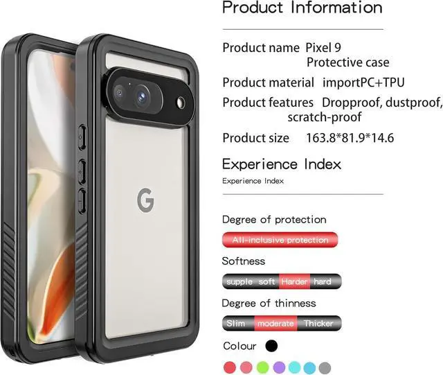 Alt view image 2 of 7 - BONAEVER for Google Pixel 9 Case Waterproof IP68 Certified Dustproof Shockproof Built-in Screen Protector Full Body Case for Google Pixel 9 6.3" 2024