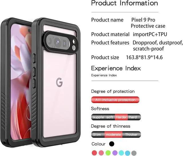 Alt view image 7 of 7 - BONAEVER for Google Pixel 9 Pro Case Waterproof IP68 Certified Dustproof Shockproof Built-in Screen Protector Full Body Case for Google Pixel 9 Pro 6.3" 2024