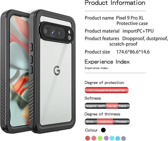 Alt view image 7 of 7 - BONAEVER for Google Pixel 9 Pro XL Case Waterproof IP68 Certified Dustproof Shockproof Built-in Screen Protector Full Body Case for Google Pixel 9 Pro XL 6.8" 2024