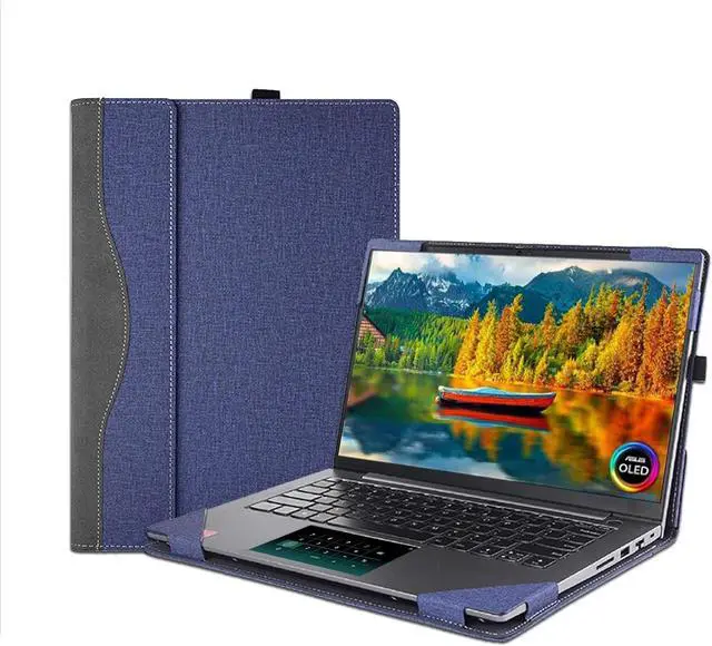 Main image of BONAEVER Laptop Case Cover for 14'' Asus Zenbook 14 OLED & 14X OLED & 14 Flip OLED Notebook Sleeve[Please Check The Model],PU Leathe Bag Protective Shell with Pen Holder and Heat Dissipation Hole Blue