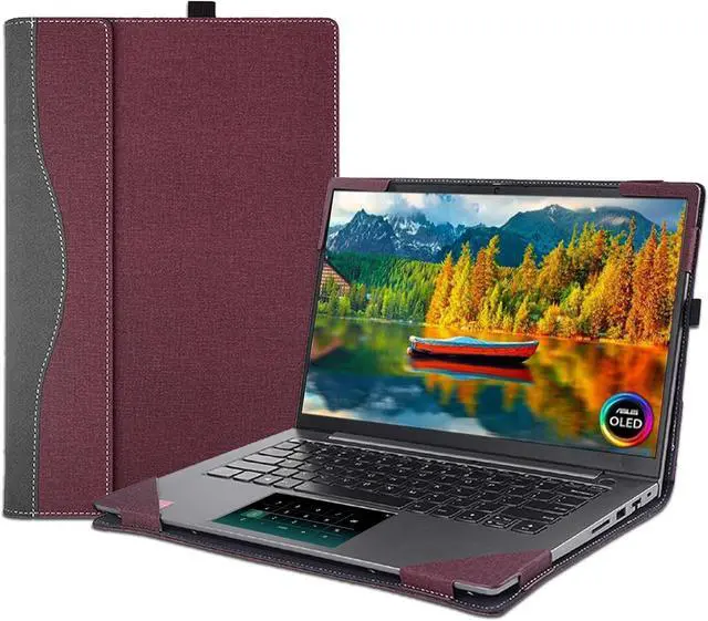 Main image of BONAEVER Laptop Case Cover for 14'' Asus Zenbook 14 OLED & 14X OLED & 14 Flip OLED Notebook Sleeve[Please Check The Model],PU Leathe Bag Protective Shell with Pen Holder and Heat Dissipation Hole Red