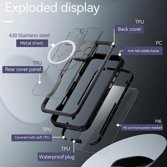 Alt view image 5 of 7 - BONAEVER Magnetic Waterproof Case for iPhone 16 Pro Max , Built-in Screen Protector[IP68 Underwater][Upgrade Military Dropproof][Compatible with MagSafe] Full Body Shockproof Translucent Phone Cover