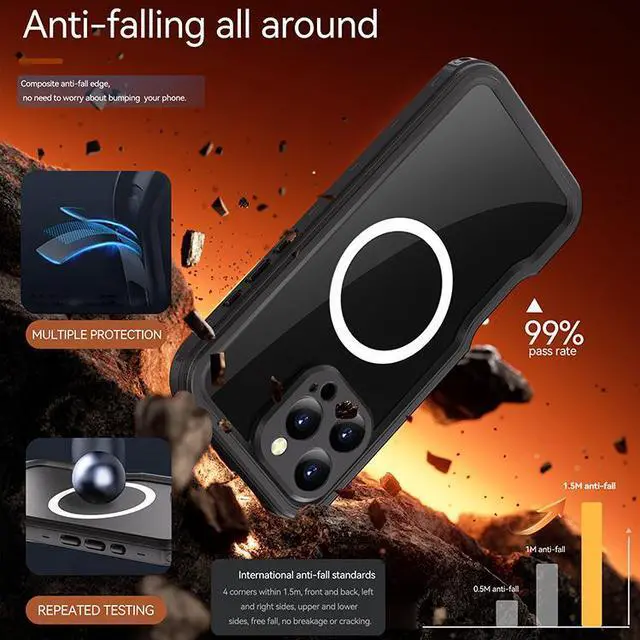 Alt view image 2 of 7 - BONAEVER Magnetic Waterproof Case for iPhone 16 Pro Max , Built-in Screen Protector[IP68 Underwater][Upgrade Military Dropproof][Compatible with MagSafe] Full Body Shockproof Translucent Phone Cover