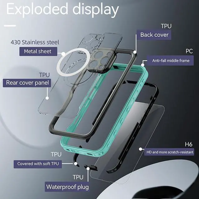 Alt view image 6 of 7 - BONAEVER Magnetic Waterproof Case for iPhone 16 Pro Max , Built-in Screen Protector[IP68 Underwater][Upgrade Military Dropproof][Compatible with MagSafe] Full Body Shockproof Translucent Phone Cover
