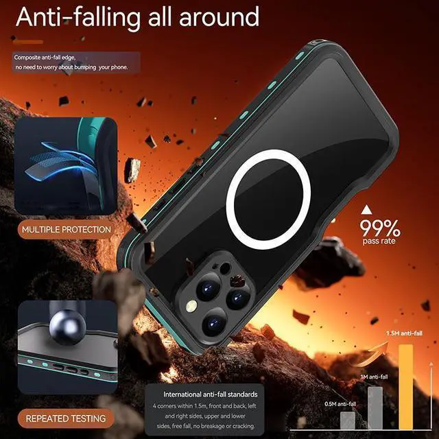 Alt view image 3 of 7 - BONAEVER Magnetic Waterproof Case for iPhone 16 Pro Max , Built-in Screen Protector[IP68 Underwater][Upgrade Military Dropproof][Compatible with MagSafe] Full Body Shockproof Translucent Phone Cover