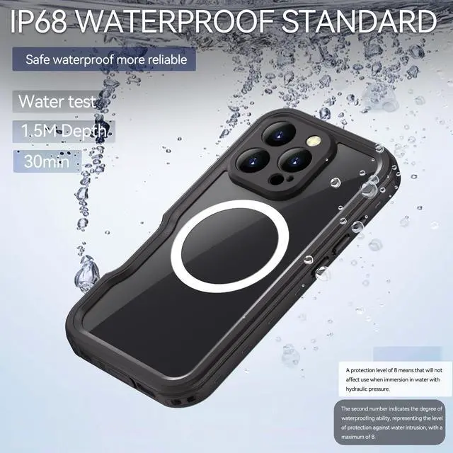 Alt view image 4 of 7 - BONAEVER Magnetic Waterproof Case for iPhone 16 Pro, Built-in Screen Protector[IP68 Underwater][Upgrade Military Dropproof][Compatible with MagSafe] Full Body Shockproof Translucent Phone Cover