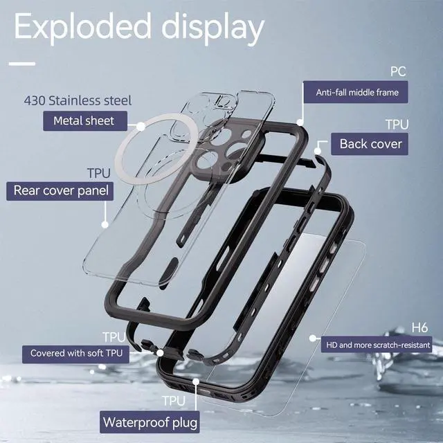Alt view image 6 of 7 - BONAEVER Magnetic Waterproof Case for iPhone 16 Pro, Built-in Screen Protector[IP68 Underwater][Upgrade Military Dropproof][Compatible with MagSafe] Full Body Shockproof Translucent Phone Cover