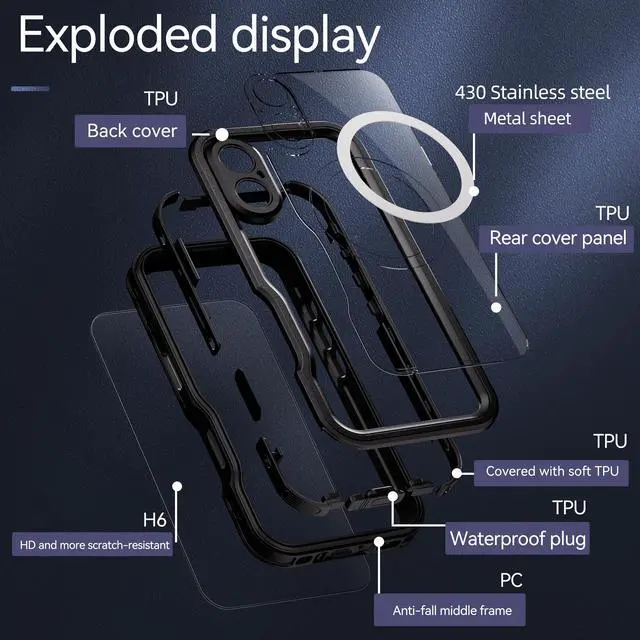 Alt view image 5 of 7 - BONAEVER Magnetic Waterproof Case for iPhone 16, Built-in Screen Protector[IP68 Underwater][Upgrade Military Dropproof][Compatible with MagSafe] Full Body Shockproof Translucent Phone Cover