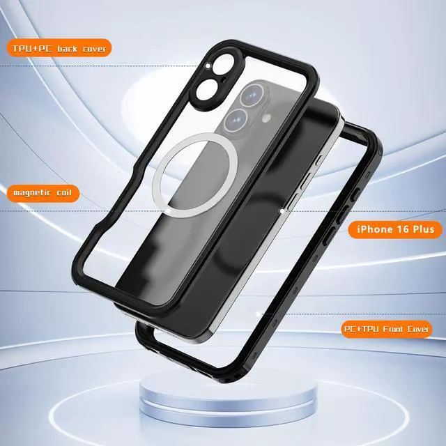 Alt view image 6 of 7 - BONAEVER Magnetic Waterproof Case for iPhone 16 Plus, Built-in Screen Protector[IP68 Underwater][Upgrade Military Dropproof][Compatible with MagSafe] Full Body Shockproof Translucent Phone Cover