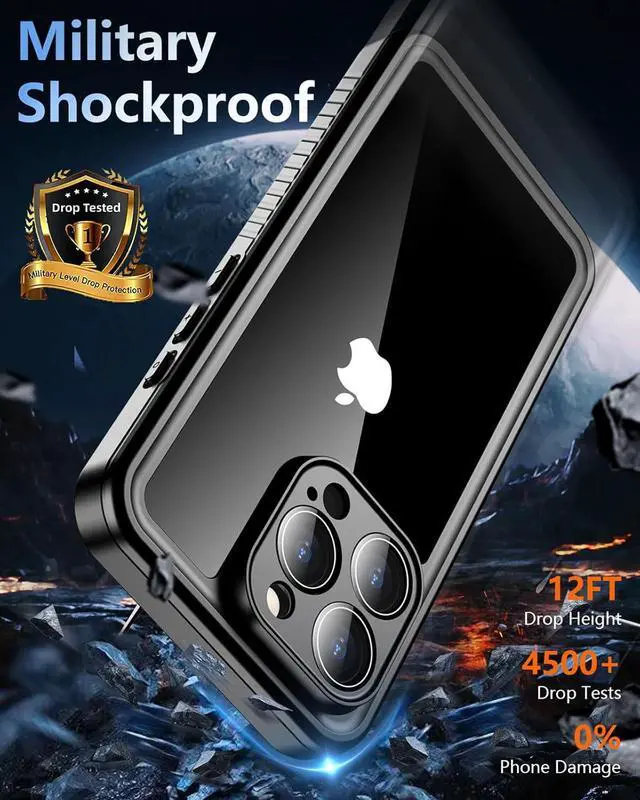 Alt view image 3 of 7 - BONAEVER for iPhone 16 Pro Max Case Waterproof, [Built-in Screen Protector][IP68 Underwater][12FT Military Grade Shockproof][Dustproof][360° Full Body] Protective Phone Case for iPhone 16 Pro Max 6.9"