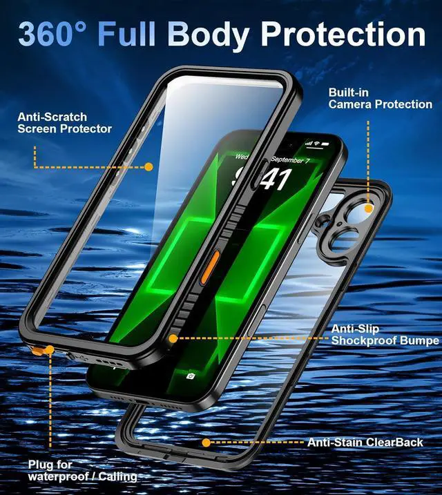 Alt view image 5 of 6 - BONAEVER for iPhone 16 Case Waterproof, [Built-in Screen Protector & Lens Protector][IP68 Underwater][ Military Grade Shockproof][Dustproof][360° Full Body] Protective Phone Case for iPhone 16 6.1"