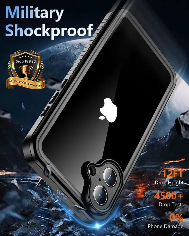 Alt view image 3 of 6 - BONAEVER for iPhone 16 Case Waterproof, [Built-in Screen Protector & Lens Protector][IP68 Underwater][ Military Grade Shockproof][Dustproof][360° Full Body] Protective Phone Case for iPhone 16 6.1"