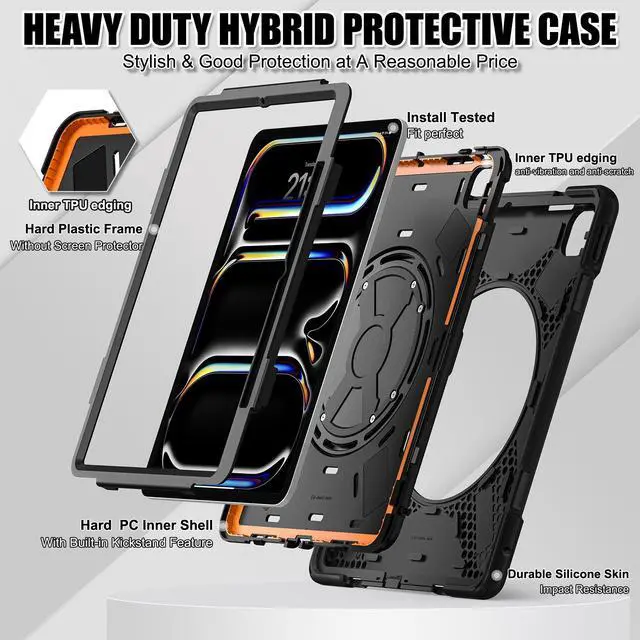 Alt view image 4 of 7 - BONAEVER Case for iPad Pro 13 Inch Case 2024 M4 7th Generation Heavy Duty Rugged Shockproof Cover with 360° Rotating Stand & Pencil Holder & VESA Mounting Holes 75mm * 75mm