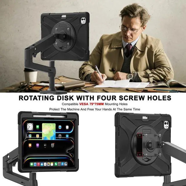 Alt view image 6 of 7 - BONAEVER Case for iPad Pro 13 Inch Case 2024 M4 7th Generation Heavy Duty Rugged Shockproof Cover with 360° Rotating Stand & Pencil Holder & VESA Mounting Holes 75mm * 75mm