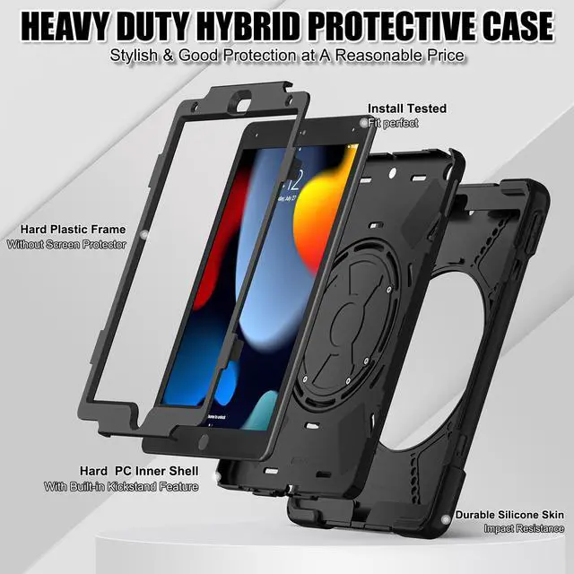 Alt view image 4 of 7 - BONAEVER Case for iPad 9th 8th 7th Generation 10.2 inch 2021 2020 2019 Shockproof Cover with Stand & Shoulder Strap & Pencil Holder & VESA Mounting Holes 75mm * 75mm