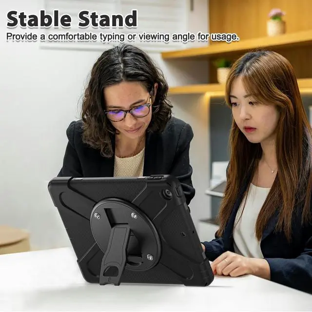 Alt view image 2 of 7 - BONAEVER Case for iPad 9th 8th 7th Generation 10.2 inch 2021 2020 2019 Shockproof Cover with Stand & Shoulder Strap & Pencil Holder & VESA Mounting Holes 75mm * 75mm