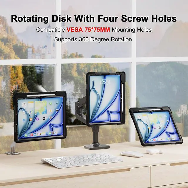 Alt view image 6 of 7 - BONAEVER Case for iPad Air 13 inch M3 2025 M2 2024, iPad Pro 12.9 inch 6th 5th 4th 3rd Gen Shockproof Cover with Stand & Pencil Holder & VESA Mounting Holes 75mm * 75mm