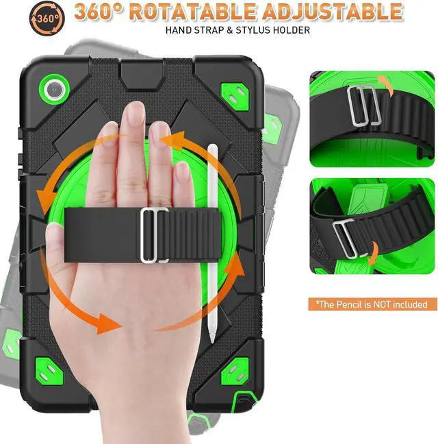 Alt view image 5 of 7 - Bonaever Case for Galaxy Tab A9 Plus 11 inch (SM-X210/X216/X218 Case). Protective Tablet Cover with Screen Protector, 360° Rotating Stand, Hand & Shoulder Strap Green