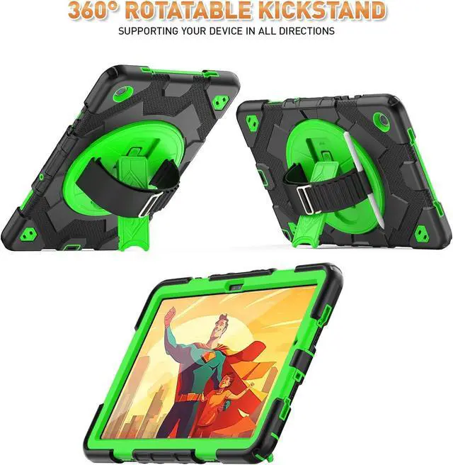 Alt view image 3 of 7 - Bonaever Case for Galaxy Tab A9 Plus 11 inch (SM-X210/X216/X218 Case). Protective Tablet Cover with Screen Protector, 360° Rotating Stand, Hand & Shoulder Strap Green