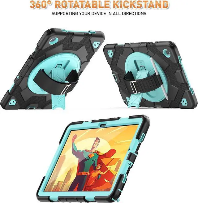 Alt view image 3 of 7 - Bonaever Case for Galaxy Tab A9 Plus 11 inch (SM-X210/X216/X218 Case). Protective Tablet Cover with Screen Protector, 360° Rotating Stand, Hand & Shoulder Strap Light Blue