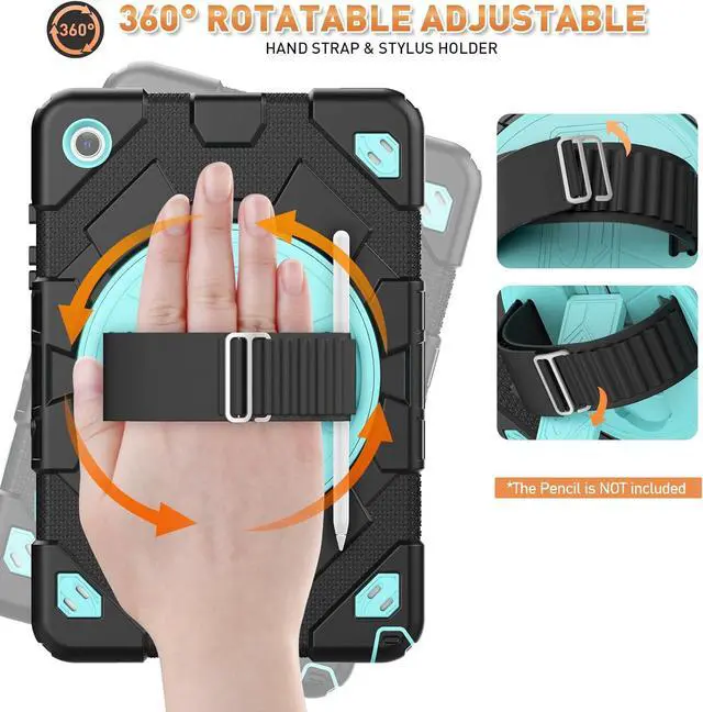 Alt view image 5 of 7 - Bonaever Case for Galaxy Tab A9 Plus 11 inch (SM-X210/X216/X218 Case). Protective Tablet Cover with Screen Protector, 360° Rotating Stand, Hand & Shoulder Strap Light Blue