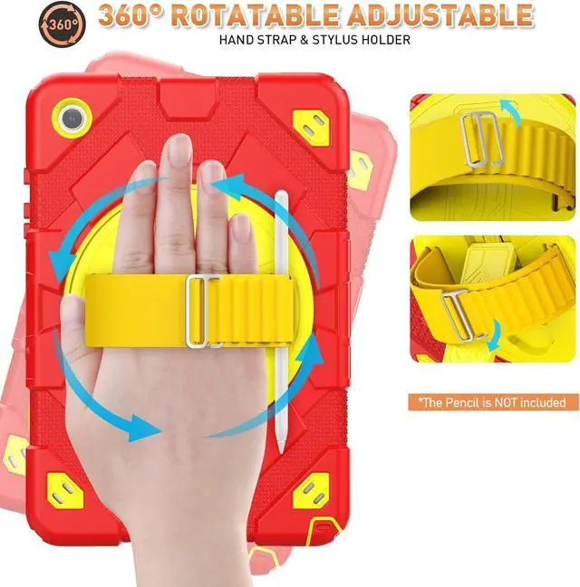 Alt view image 5 of 7 - Bonaever Case for Galaxy Tab A9 Plus 11 inch (SM-X210/X216/X218 Case). Protective Tablet Cover with Screen Protector, 360° Rotating Stand, Hand & Shoulder Strap Red