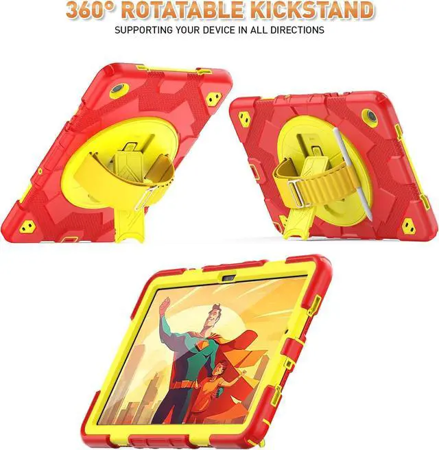 Alt view image 4 of 7 - Bonaever Case for Galaxy Tab A9 Plus 11 inch (SM-X210/X216/X218 Case). Protective Tablet Cover with Screen Protector, 360° Rotating Stand, Hand & Shoulder Strap Red