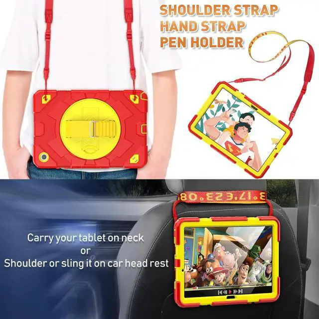 Alt view image 6 of 7 - BONAEVER Case for Galaxy Tab A9 8.7 inch SM-X110 SM-X115 SM-X117 Protective Tablet Cover with Screen Protector, 360° Rotating Stand, Hand & Shoulder Strap Red