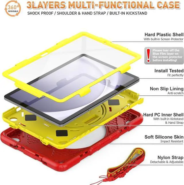 Alt view image 7 of 7 - BONAEVER Case for Galaxy Tab A9 8.7 inch SM-X110 SM-X115 SM-X117 Protective Tablet Cover with Screen Protector, 360° Rotating Stand, Hand & Shoulder Strap Red
