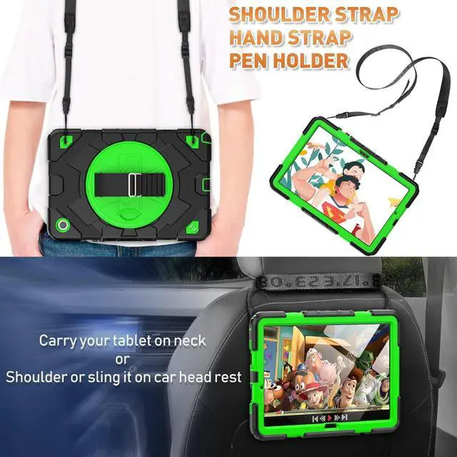 Alt view image 6 of 7 - BONAEVER Case for Galaxy Tab A9 8.7 inch SM-X110 SM-X115 SM-X117 Protective Tablet Cover with Screen Protector, 360° Rotating Stand, Hand & Shoulder Strap Green