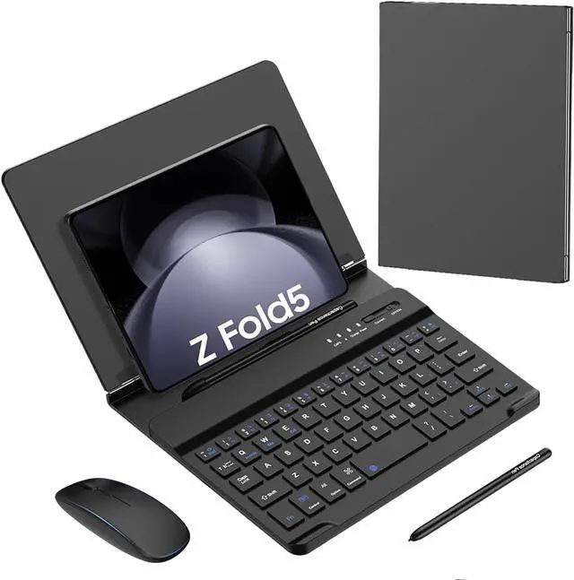 Main image of BONAEVER for Samsung Galaxy Z Fold 6 5 4 3 2 Bluetooth Keyboard Case, Fully Foldable & Portable Phone Z Fold 6 Stand, Office Mobile Phone Stand Holder with S Pen and Bluetooth Mouse & Keyboard Set
