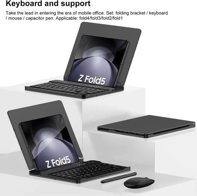 Alt view image 2 of 7 - BONAEVER for Samsung Galaxy Z Fold 6 5 4 3 2 Bluetooth Keyboard Case, Fully Foldable & Portable Phone Z Fold 6 Stand, Office Mobile Phone Stand Holder with S Pen and Bluetooth Mouse & Keyboard Set