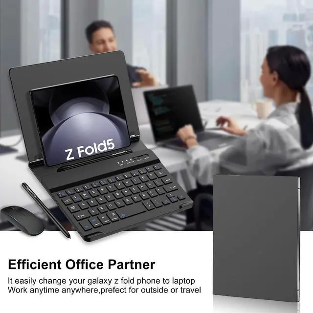 Alt view image 5 of 7 - BONAEVER for Samsung Galaxy Z Fold 6 5 4 3 2 Bluetooth Keyboard Case, Fully Foldable & Portable Phone Z Fold 6 Stand, Office Mobile Phone Stand Holder with S Pen and Bluetooth Mouse & Keyboard Set