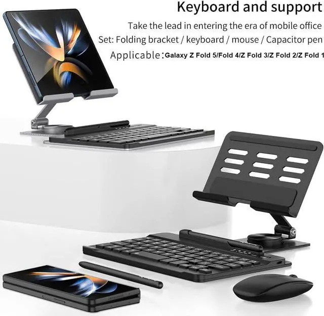 Alt view image 2 of 7 - BONAEVER for Samsung Galaxy Z Fold 6/5/4/3/2 Adjustable Stand for Desk, Fully Foldable & Portable Z Fold 6 Stand, Office Mobile Phone Stand Holder with Capacitor Pen and Bluetooth Mouse & Keyboard Set